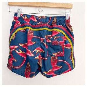 Sundek Boys swim trunks  Teal/red leak print drawstring  size 12